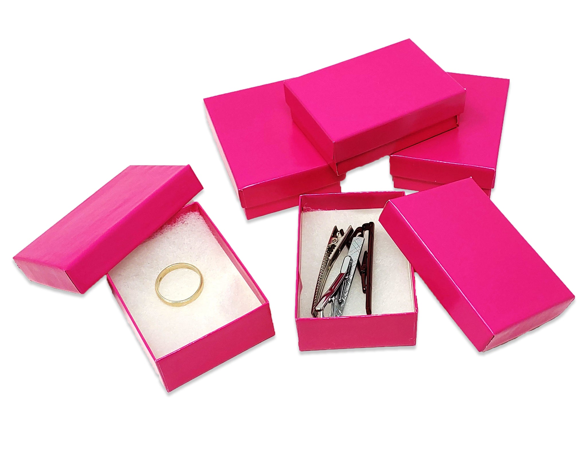 USA- Hot Pink 3x2x1 Inch Cotton Filled Presentation Jewelry Boxes