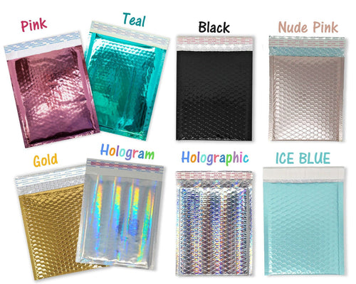 8.5x12" Metallic Bubble Mailers Pink, Teal, Wine Red, Black, Hologram, Gold, Holographic, Nude Pink, Aqua Blue Quality Padded 8x12 Envelopes