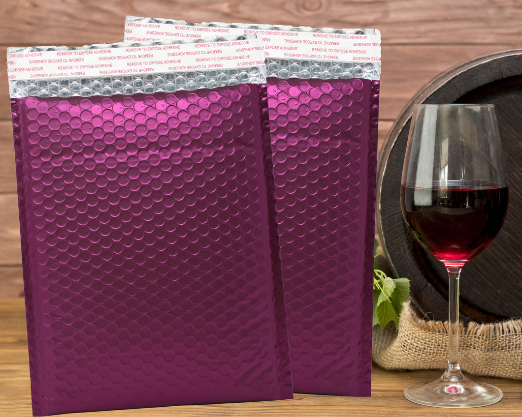 6x10 Burgundy Wine Red Metallic Bubble Mailers,  Lightweight Self-Seal Padded Shipping Envelopes,  Size #0 6x9 Air Protective Shipping Bags