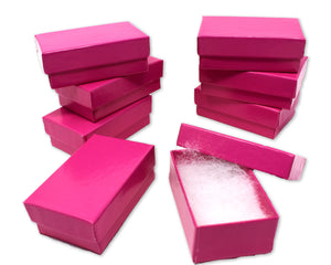 10, 30, 50, 100 Pack 2.5&quot;x 1.5 &quot;x1&quot; Hot Pink Cotton Filled Kraft Presentation Jewelry Boxes, Paper Gift Display, Retail Craft Ring Earring