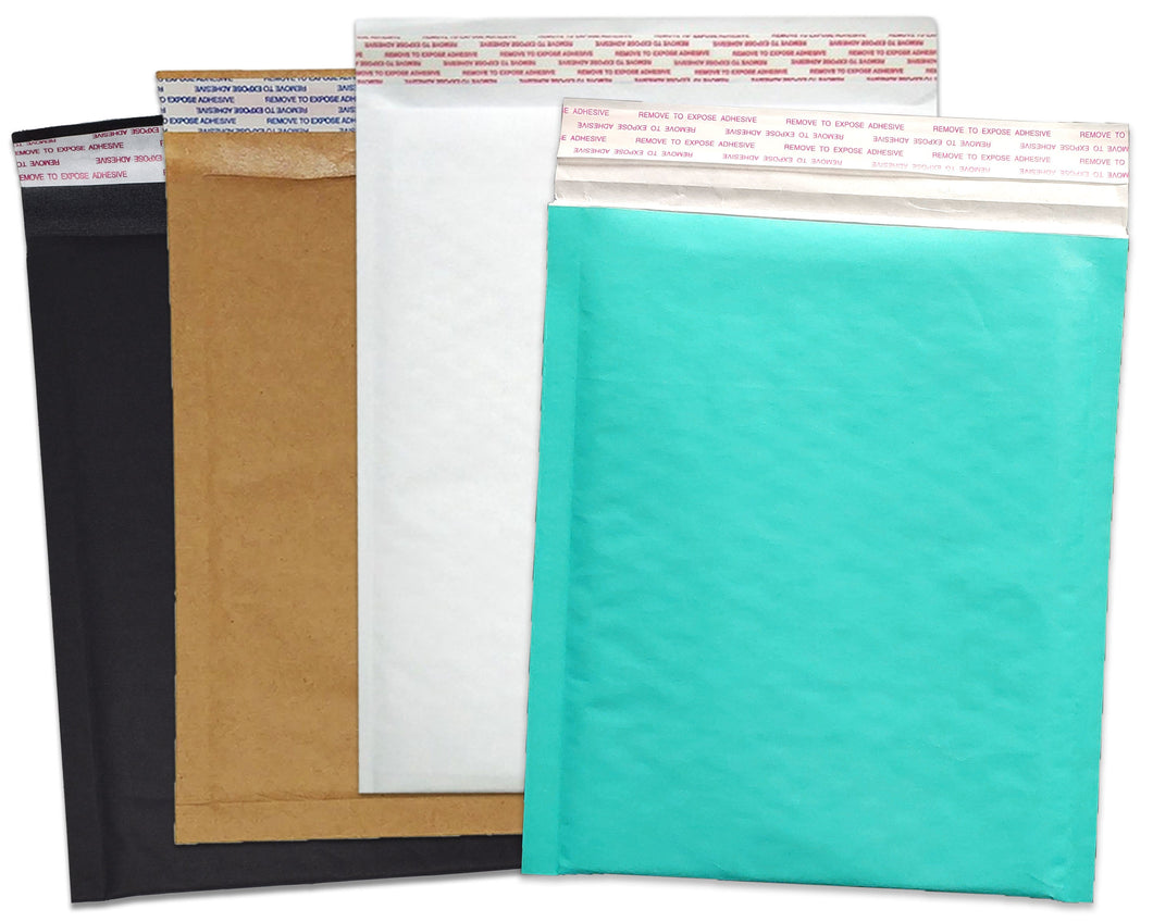 6x10 Aqua, White, Black, Brown Kraft Bubble Mailers Combo Pack, Padded Quality Envelope Mailers, Self Sealing Business Mailing Envelopes