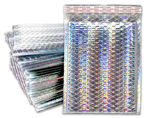 Holographic Metallic Bubble Mailers 4x8, 5x9, 6x10, 8.5x12, 9x13 Padded Shipping Quality Sturdy Strong Mailing Envelopes, Weather Resistant