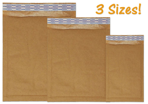 Brown Kraft 4x8,  6x10", 8x12  Bubble Mailers!  Eco Freindly Recyclable Padded Mailing Envelopes Combo, Cushioned Shipping Paper Mail Bags