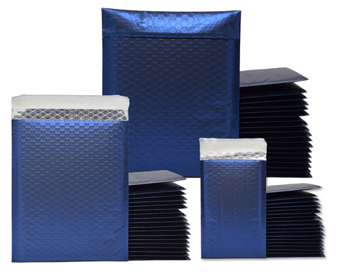 4x8, 6x10, 8x12 Midnight Metallic Blue Bubble Mailers, 3 Sizes! Lightweight Self-Seal Padded Shipping Envelopes Combo, USPS UPS Approved