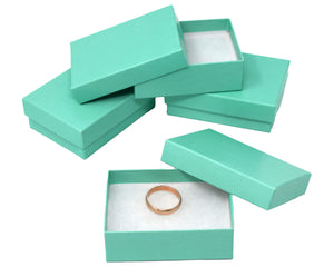 Mint Green Teal 3x2x1, 3.5x3.5x1 Inch Cotton Fiber Filled Presentation Jewelry Boxes Kraft Paper Gift Display Craft Ring, Bracelet U.S.A