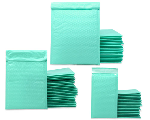 4x8, 6x10, 8x12, 14x20 Cyan Aqua Mint Colored Poly Bubble Mailers! 4 Sizes Padded Envelope Mailers, Air Cushioned Peel Seal Mail Bags!