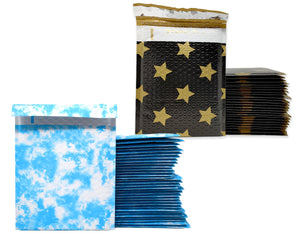 6x10&quot; Black W/ Gold Stars, Dream Clouds, Tropical Leaves, Pink & Blue Polka Dot Love Poly Bubble Mailers! Padded Self Sealing Shipping Bags!