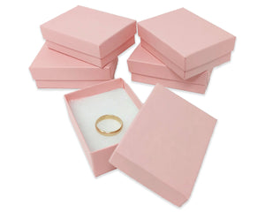 Pastel Pink 3.5x3.5x1 or 3x2x1 Inch Cotton Filled Presentation Jewelry Boxes Paper Gift Display Craft Ring, Bracelets, Storage Design U.S.A