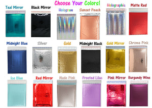 8.5x12&quot; Metallic Bubble Mailers Pink, Teal, Wine Red, Black, Hologram, Gold, Holographic, Nude Pink, Aqua Blue Quality Padded 8x12 Envelopes