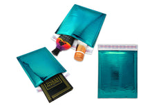 6x10, 8x12, Inch Polished Mirrored Teal Metallic Bubble Mailers, Shiny, Reflective Padded Self Sealing Shipping Rigid Durable Envelopes