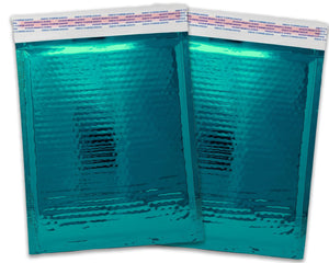 6x10, 8x12, Inch Polished Mirrored Teal Metallic Bubble Mailers, Shiny, Reflective Padded Self Sealing Shipping Rigid Durable Envelopes