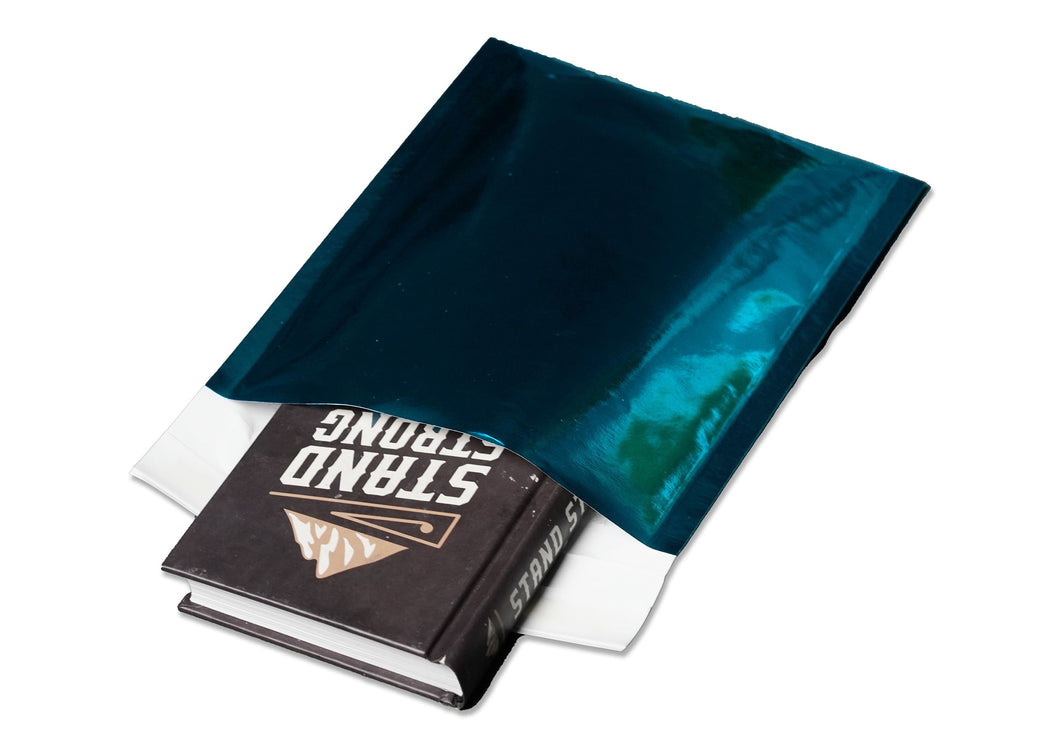 6x10, 8x12, Inch Polished Mirrored Teal Metallic Bubble Mailers, Shiny, Reflective Padded Self Sealing Shipping Rigid Durable Envelopes