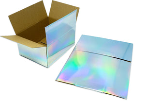 8x6x4" Hologram Designer Boxes, Recyclable, Shiny, Reflective Reusable Holographic Cardboard Paper Favor Shipping Boxes, Cute Party Gifts