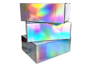 8x6x4" Hologram Designer Boxes, Recyclable, Shiny, Reflective Reusable Holographic Cardboard Paper Favor Shipping Boxes, Cute Party Gifts