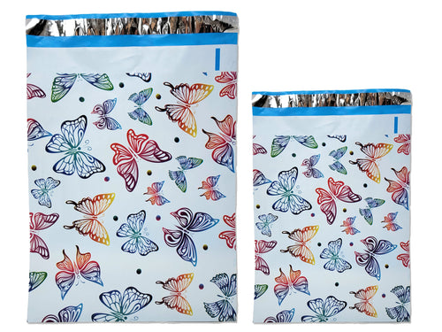Rainbow Butterlies Designer 10x13, 14.5x19 Inch Poly Mailers, Self Seal Colorful Shipping Bags, Inner lining L, XL Envelopes Choose Sizes